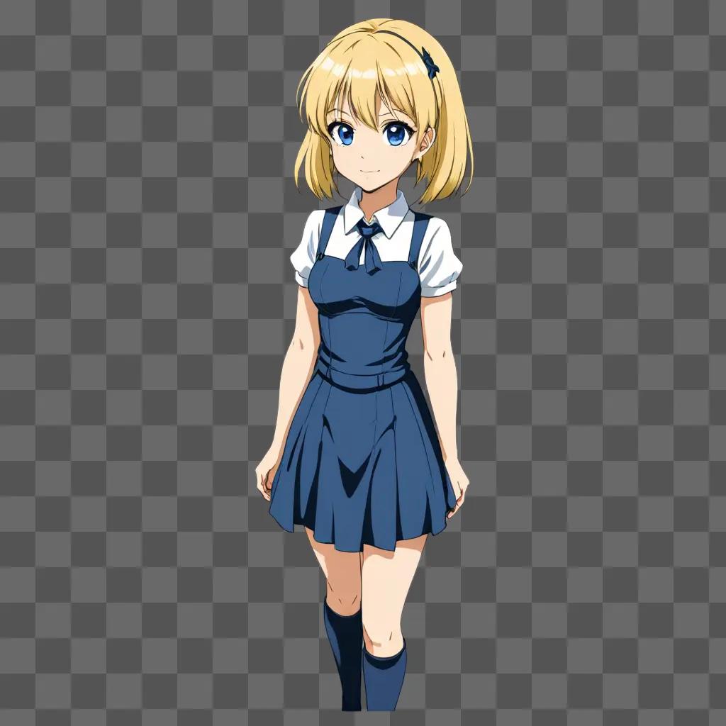 Blonde anime girl in blue dress