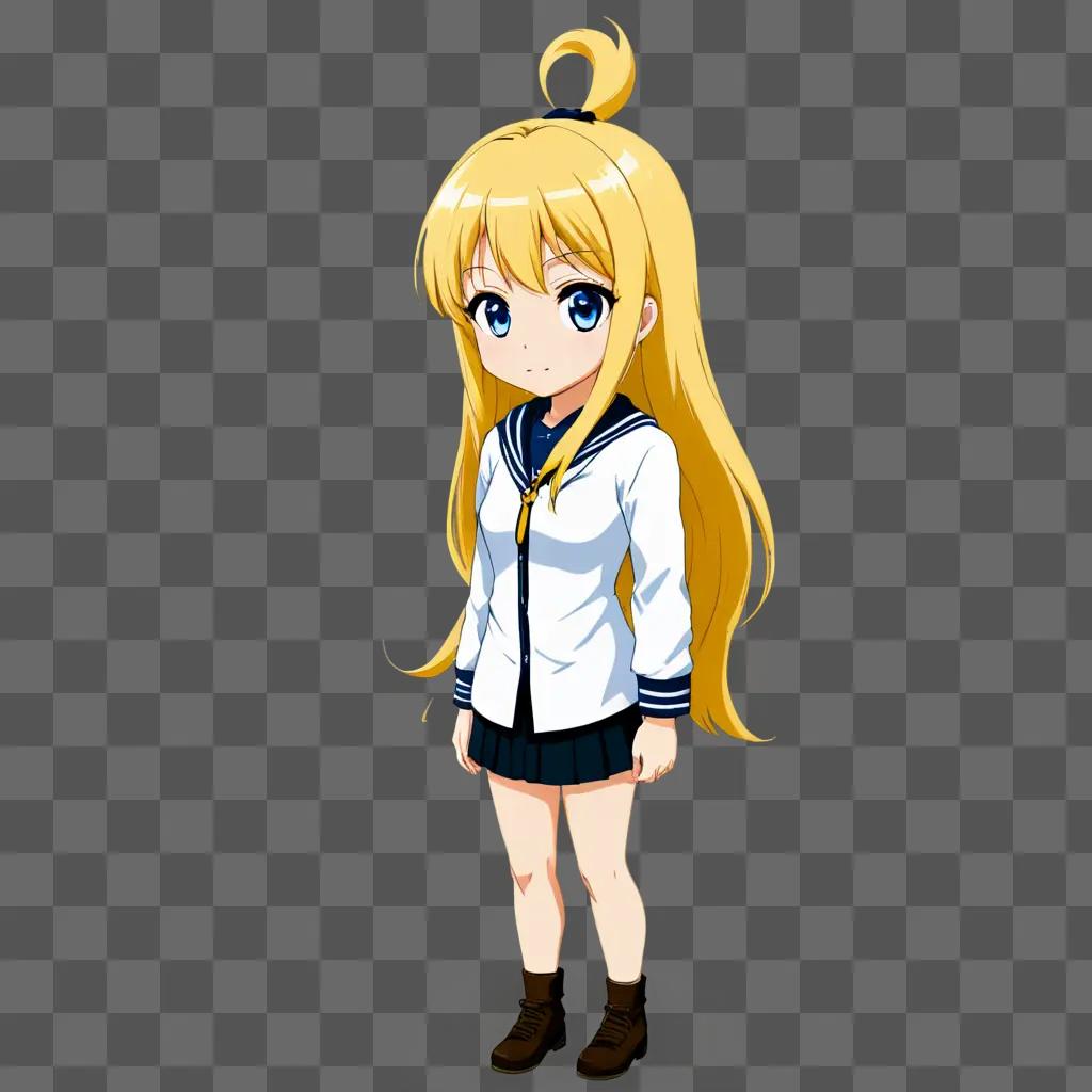 Blonde anime girl standing in a school uniform