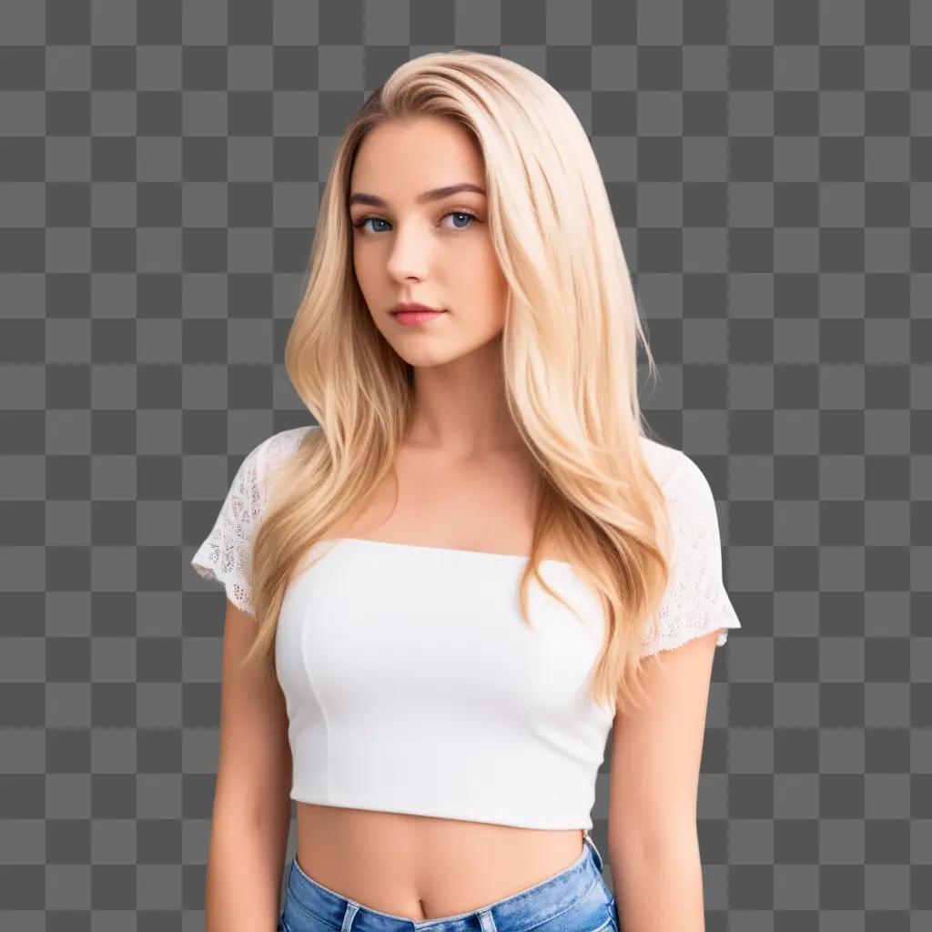 Blonde girl posing in a white shirt