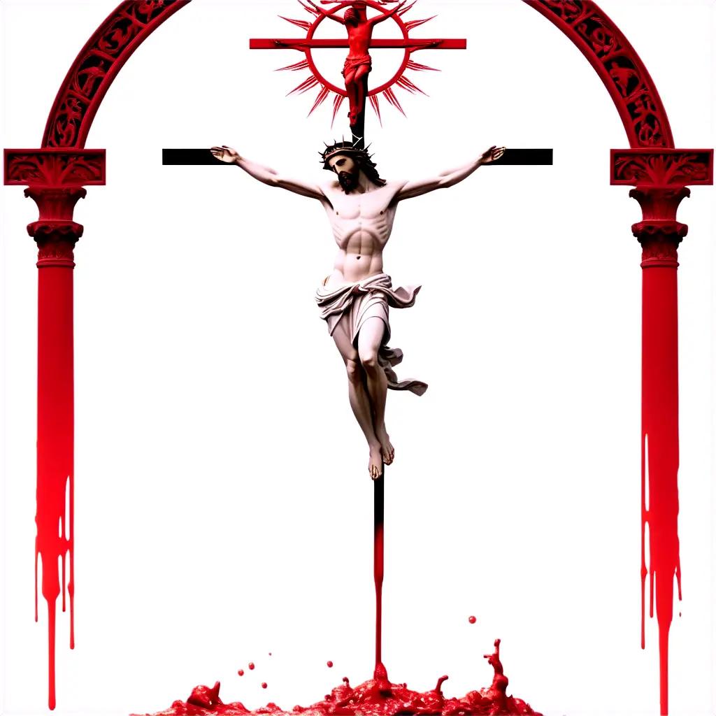 Blood drips from crucifixion scene