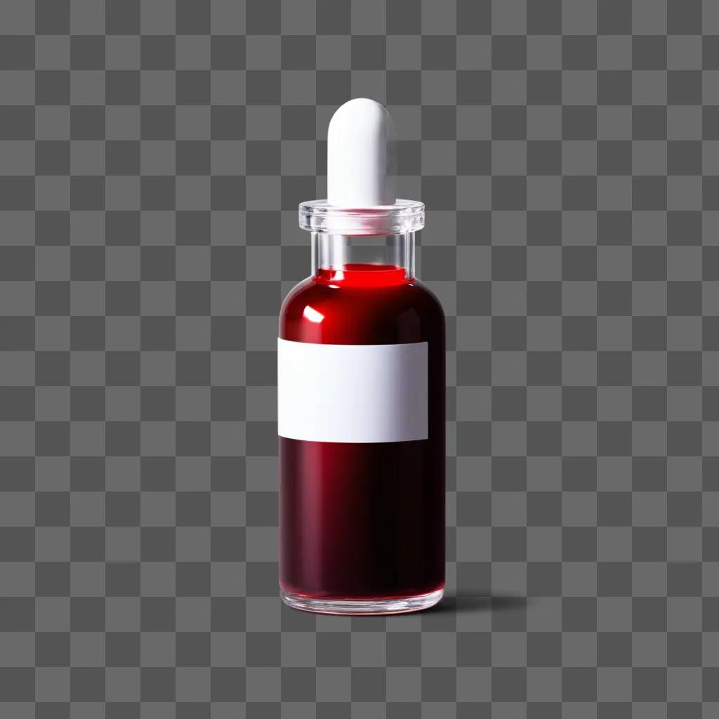 Blood in a dark colored glass bottle with a white label