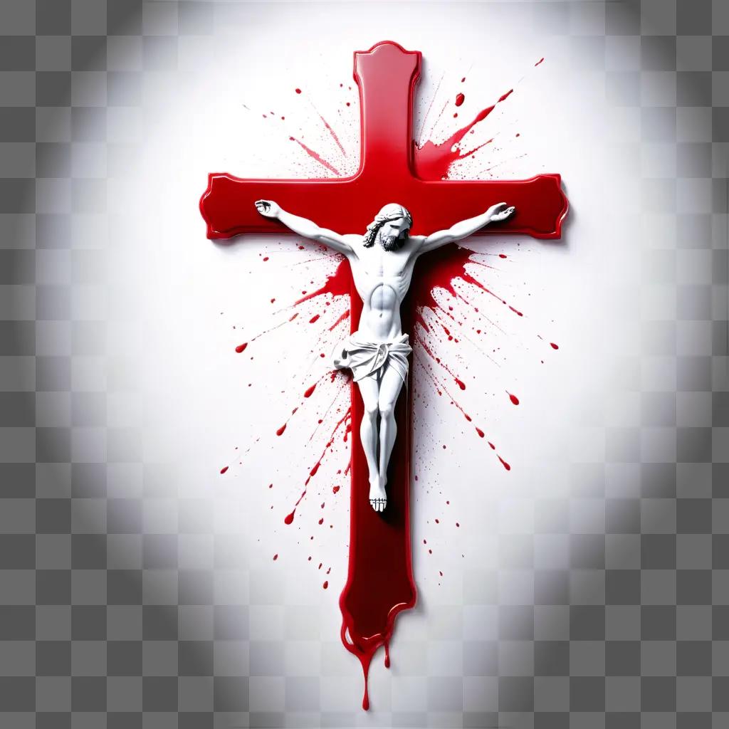中央に人物がいる十字架に血しぶきが飛び散る