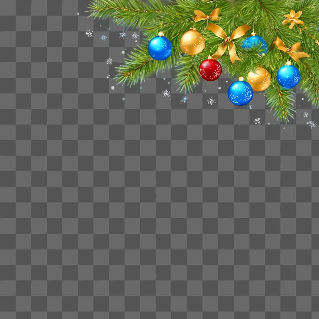 Blue Christmas background with ornaments and bows