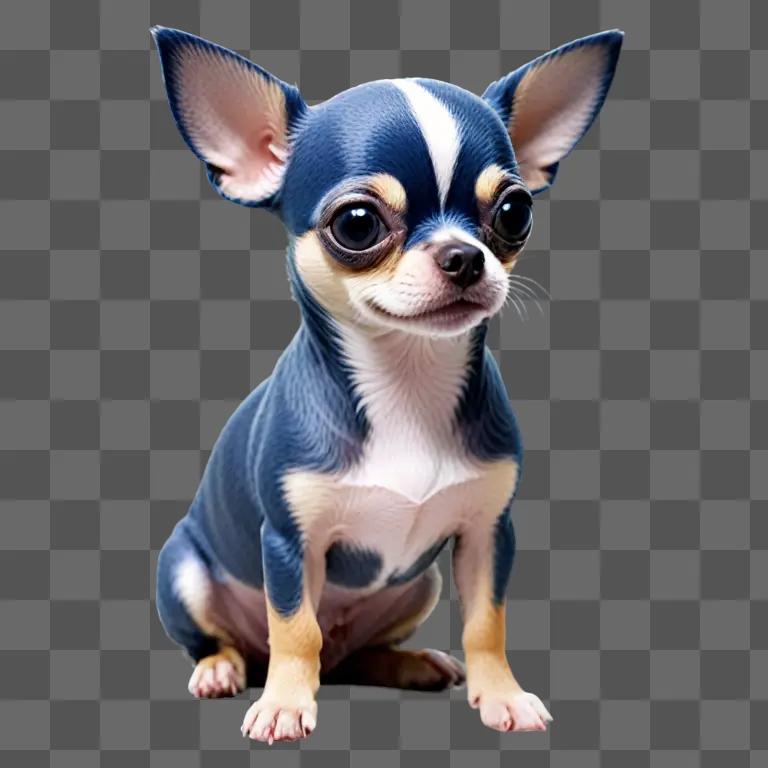 Blue apple head Chihuahua sitting on gray background