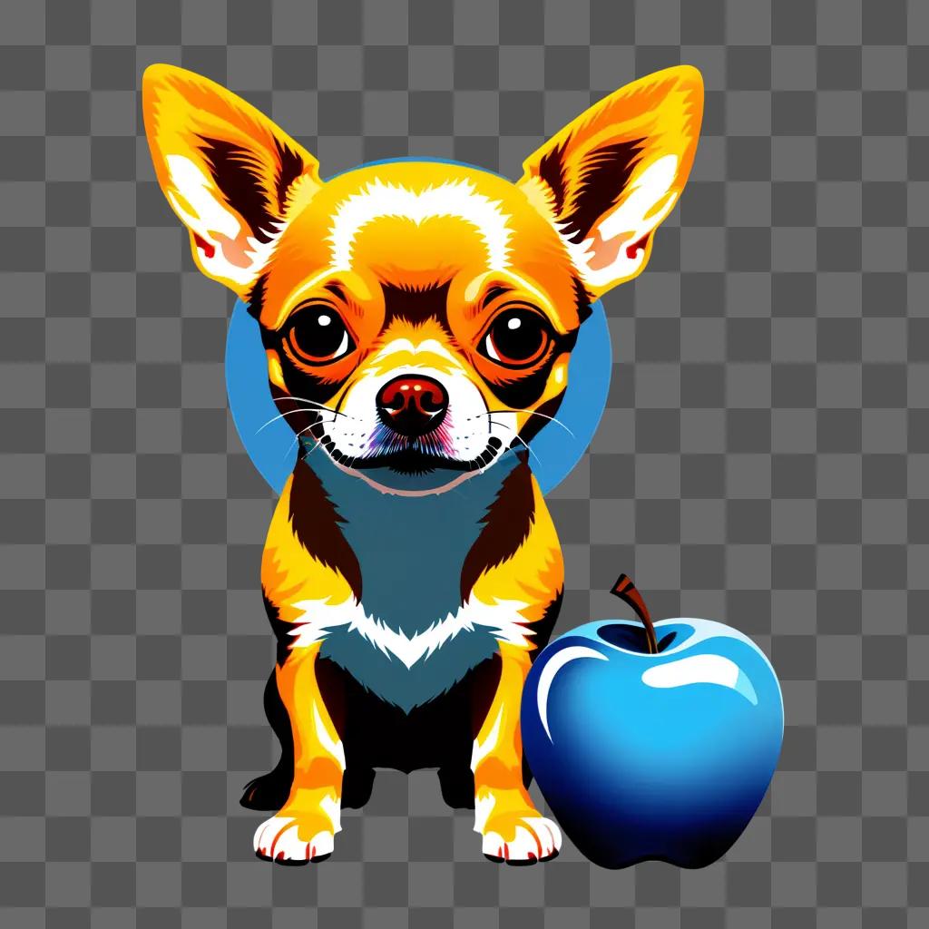 Blue apple head chihuahua in front of a blue apple