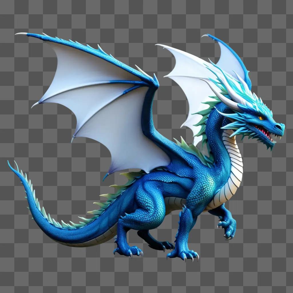 Blue dragon with white wings on a blue background