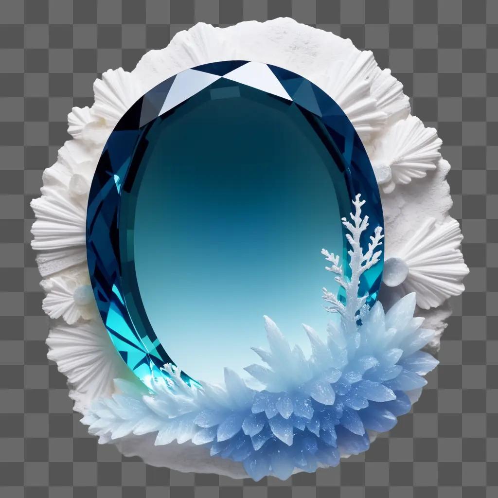 Blue gemstone with white accents on a white background