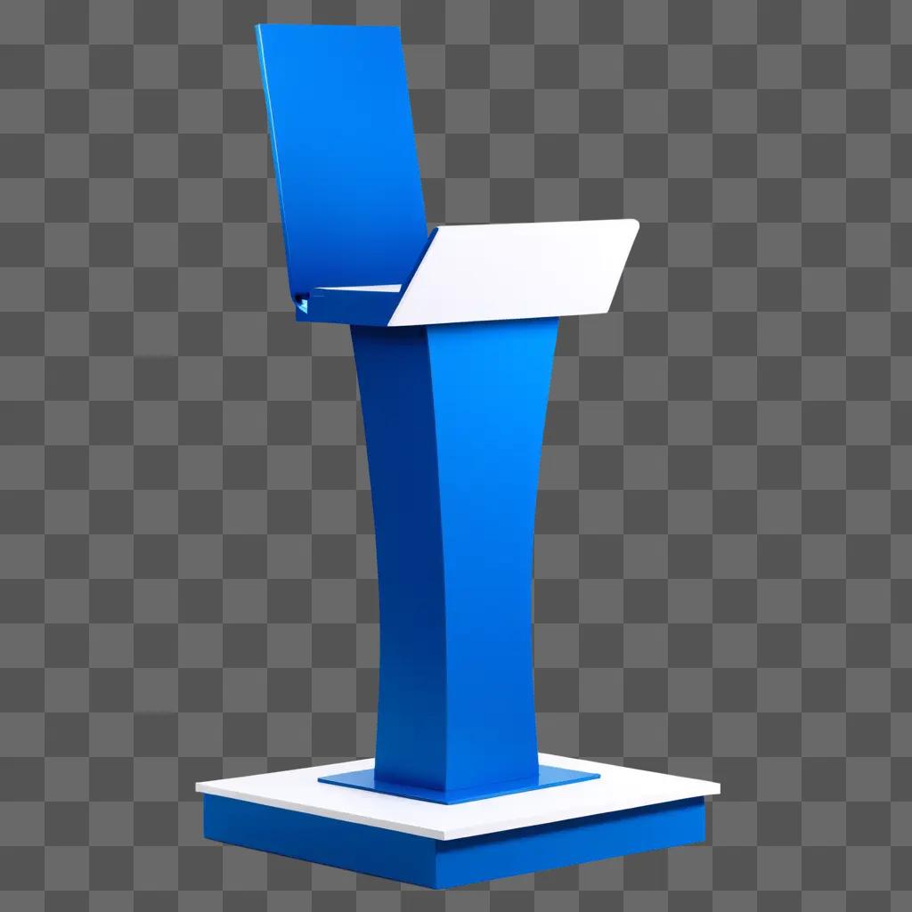 Blue podium on a blue background with a white light shining on it