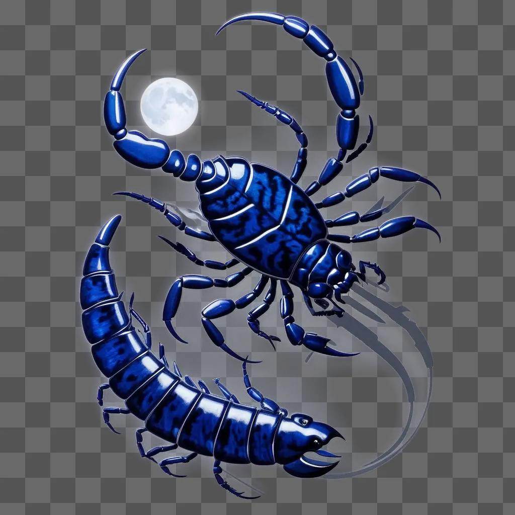 Blue scorpion sign on moon with black background