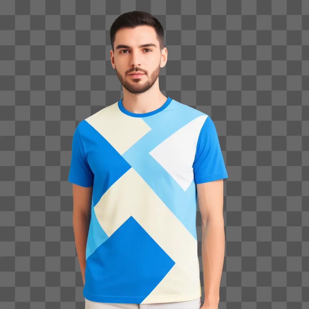 Blue t-shirt with a graphic design on it