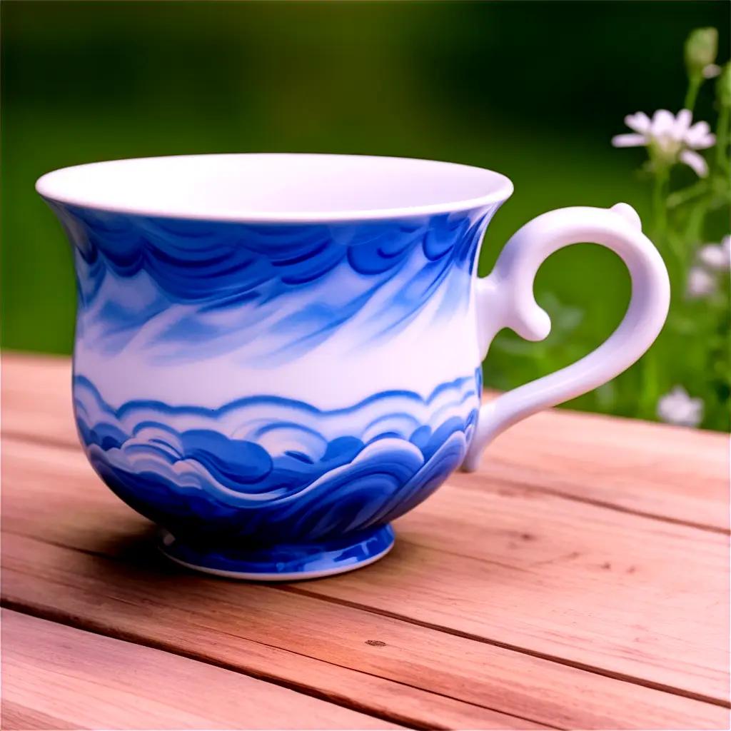 Blue water cup on a wooden table