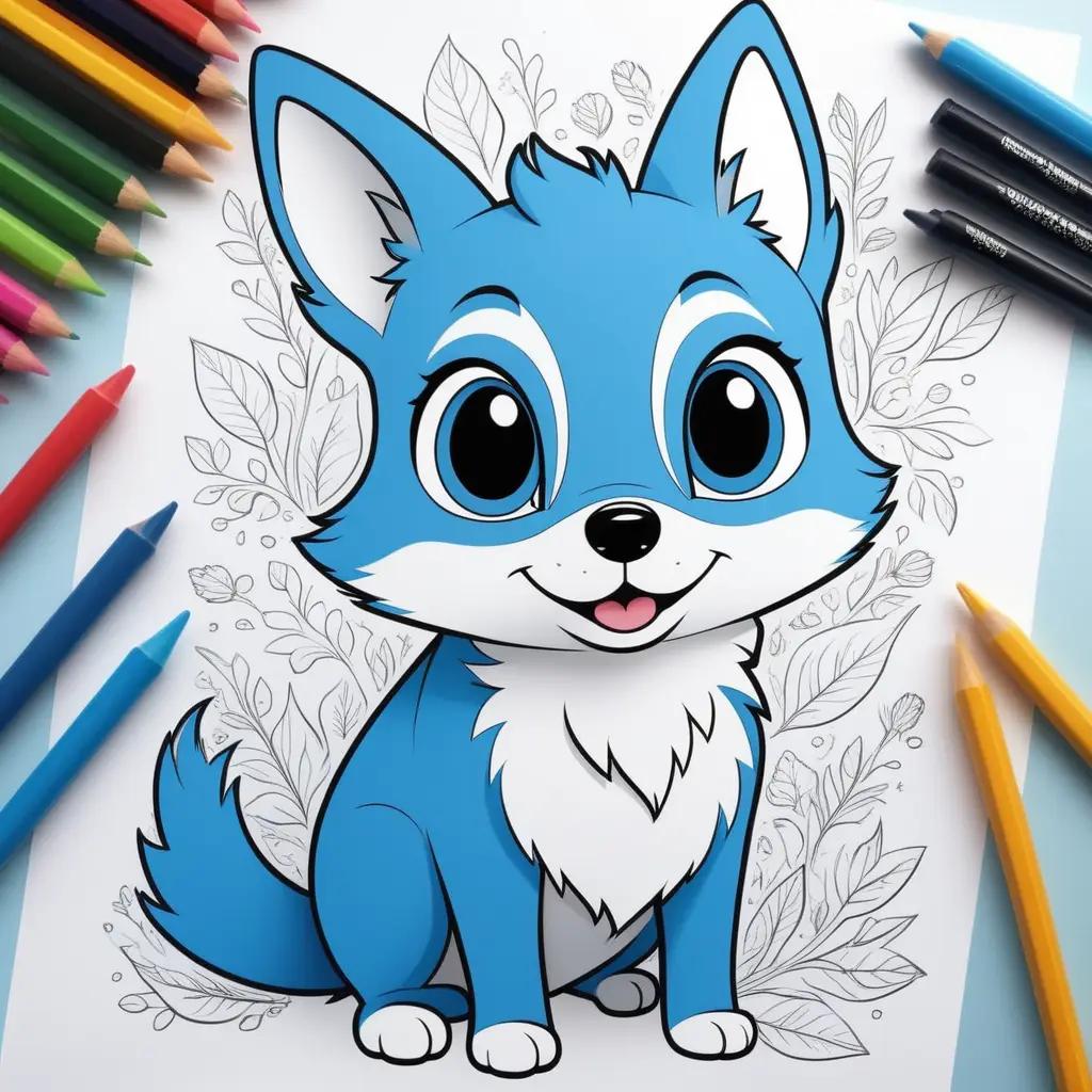 Bluey Coloring Pages: A cute blue dog and colorful leaves