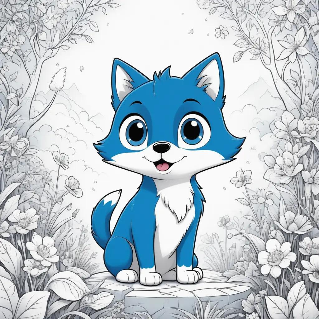 Bluey cartoon dog sitting on a rock with flowers