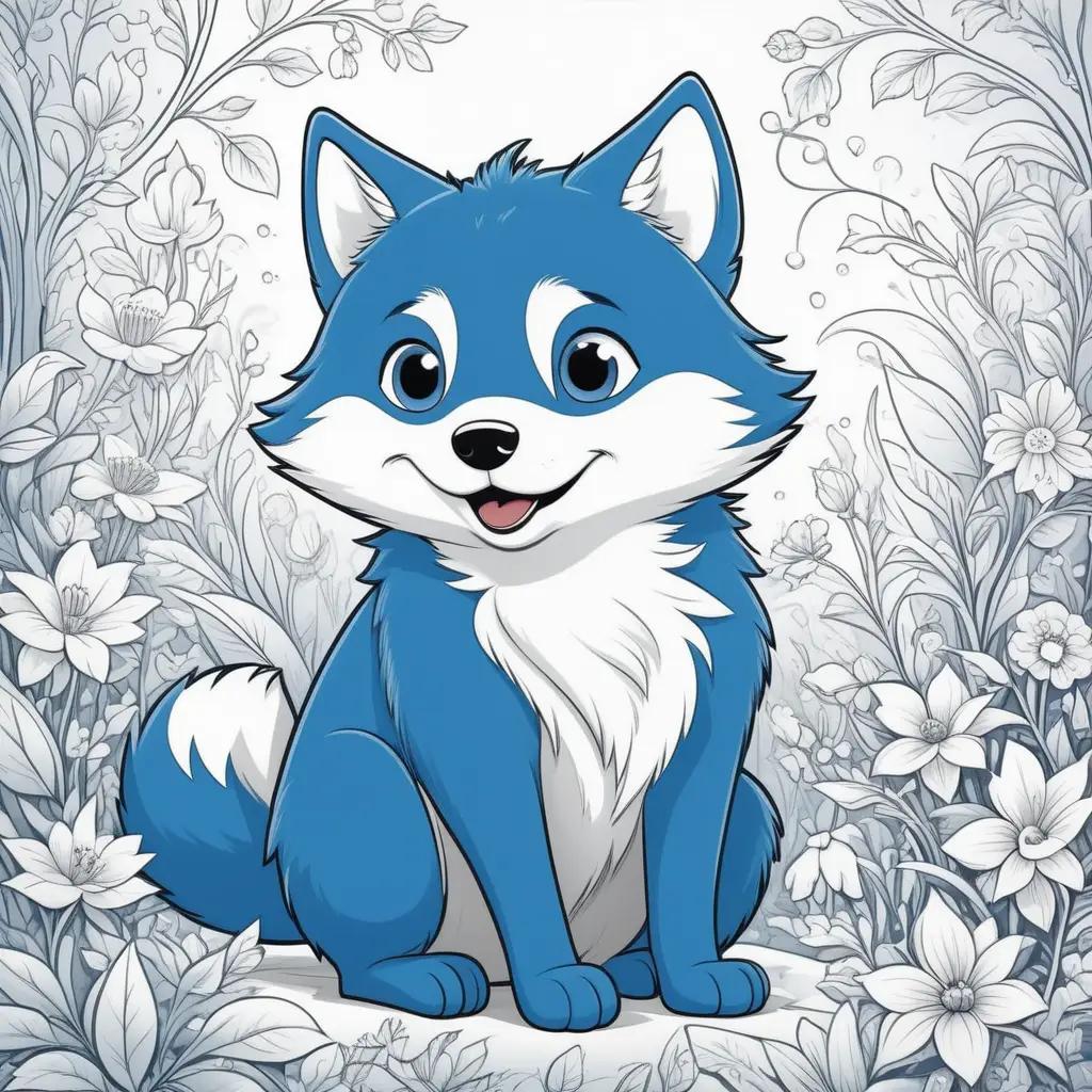 Bluey cartoon sitting in flowers