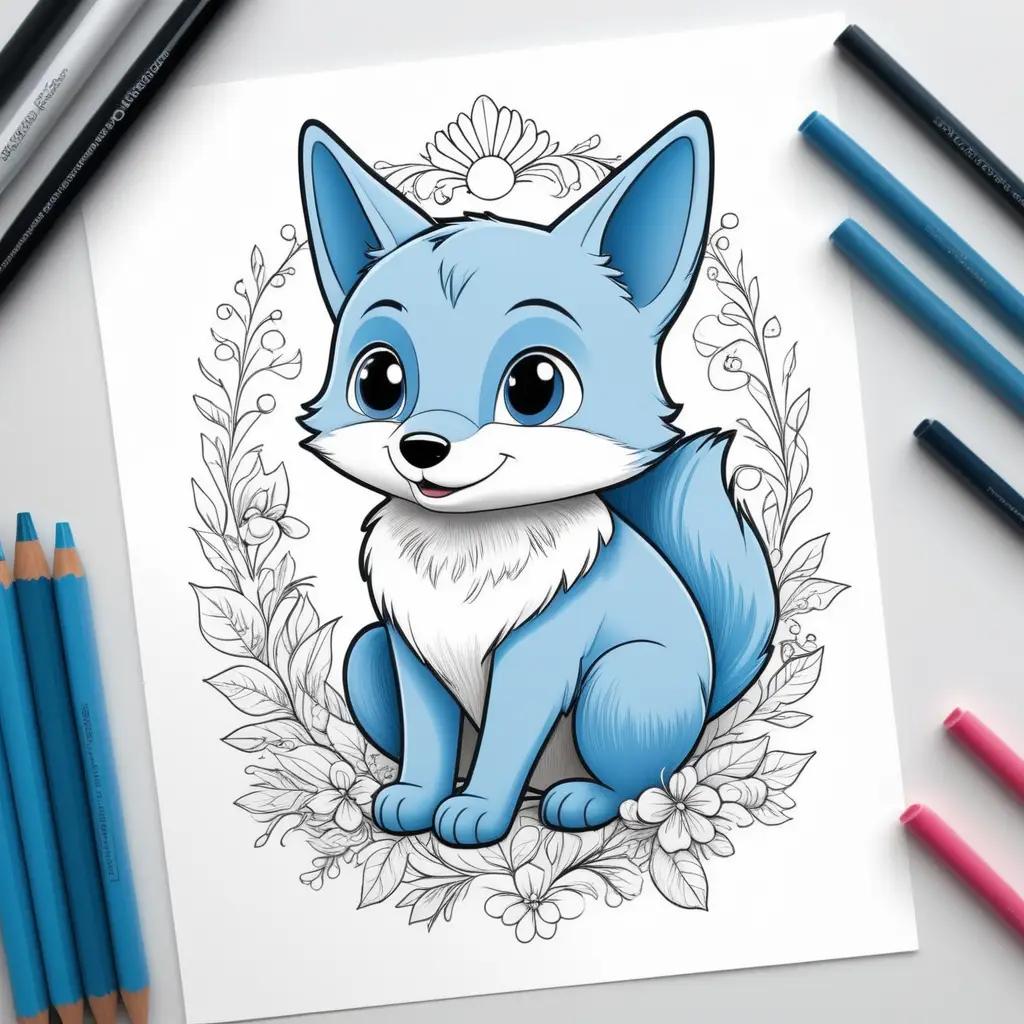 Bluey fox coloring page with colorful pencils