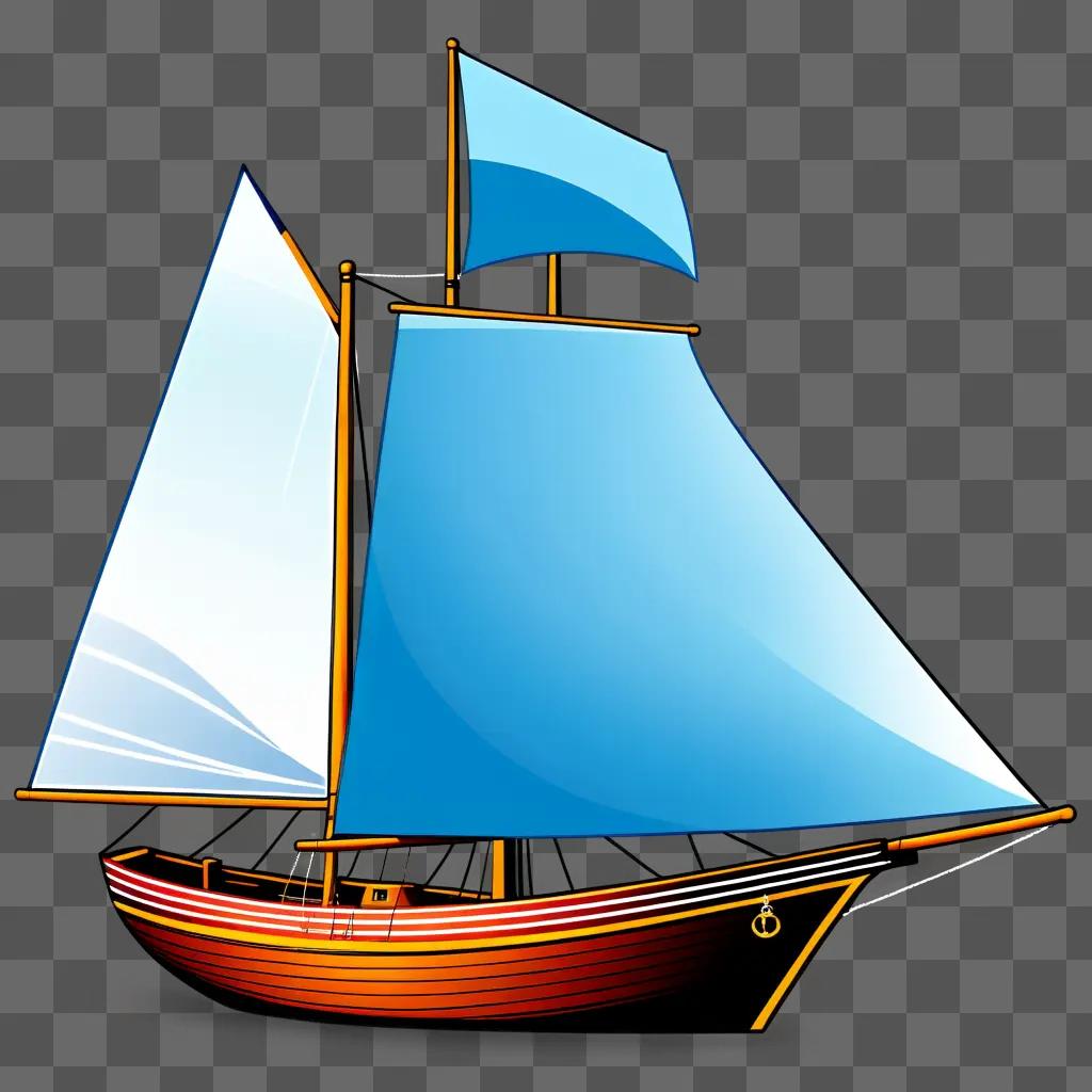 Boat clipart with blue and white sail