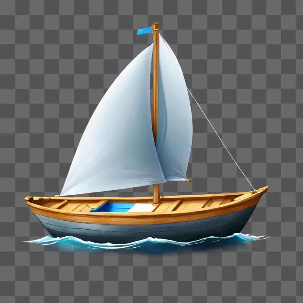 帆と青い水で子供のためのボートの絵
