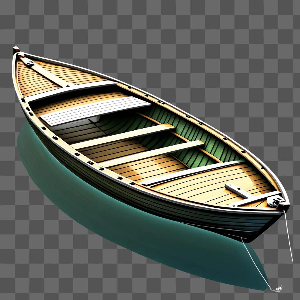 Boat drawing realistic shows a wooden boat with green walls