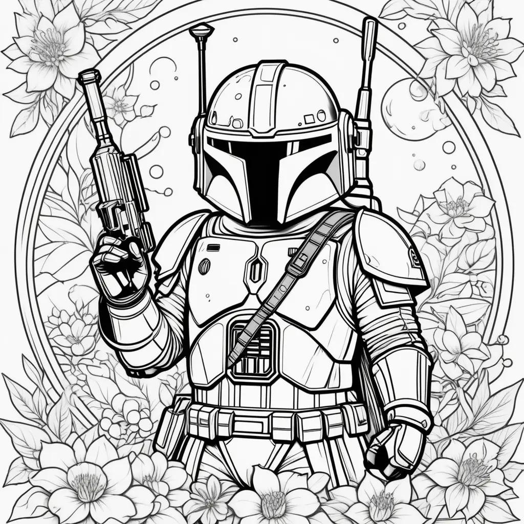 Boba coloring page with flowers and bubbles