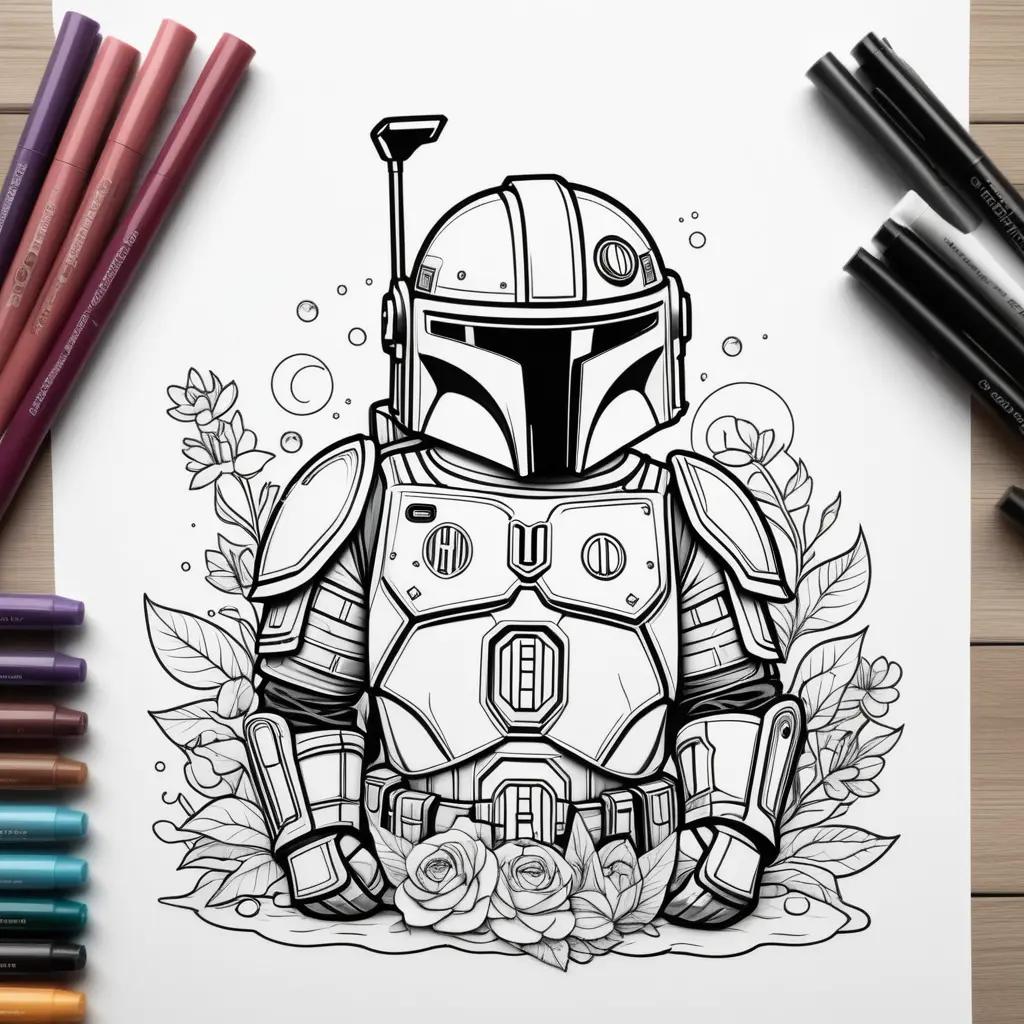 Boba coloring page with flowers and colors