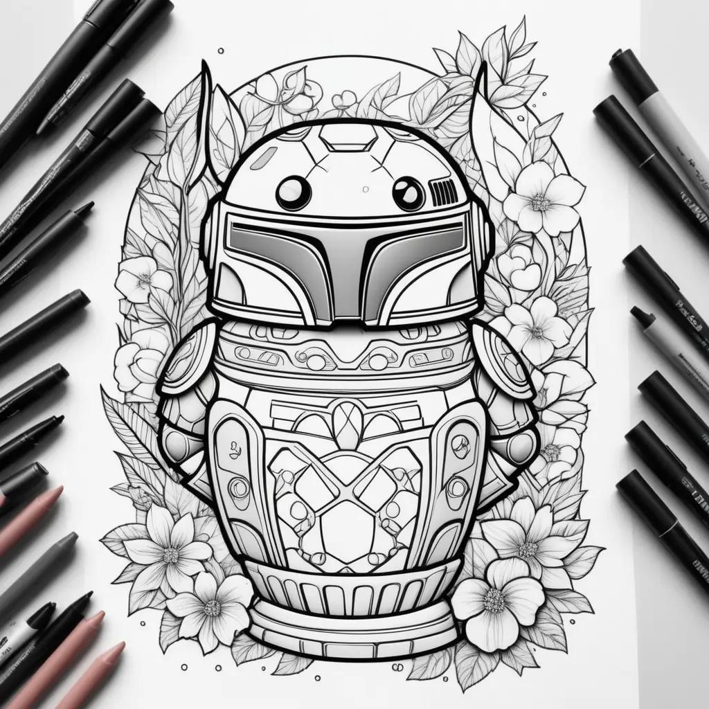 Boba coloring pages featuring a robot and a vase