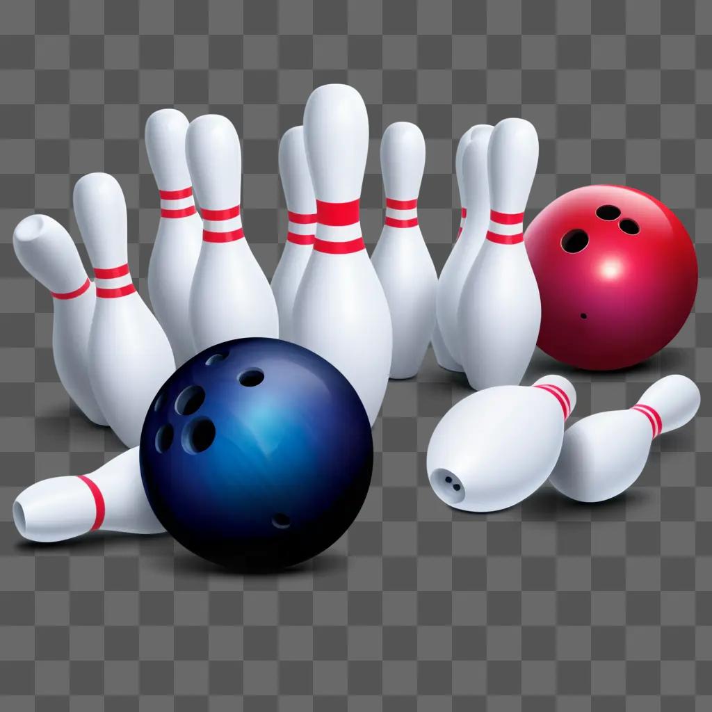 Bowling pins and ball in a 3D rendered image