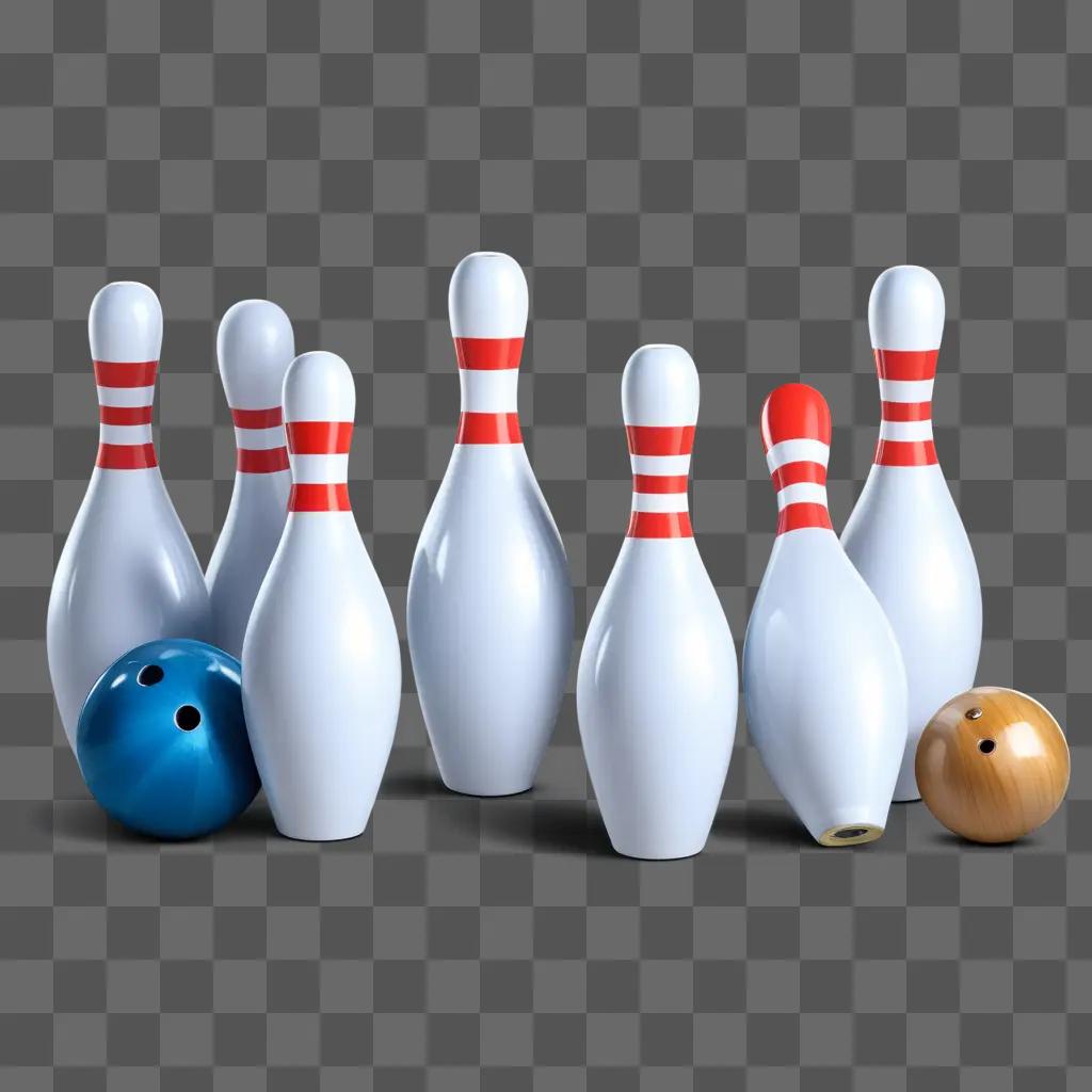 Bowling pins and ball in a white background