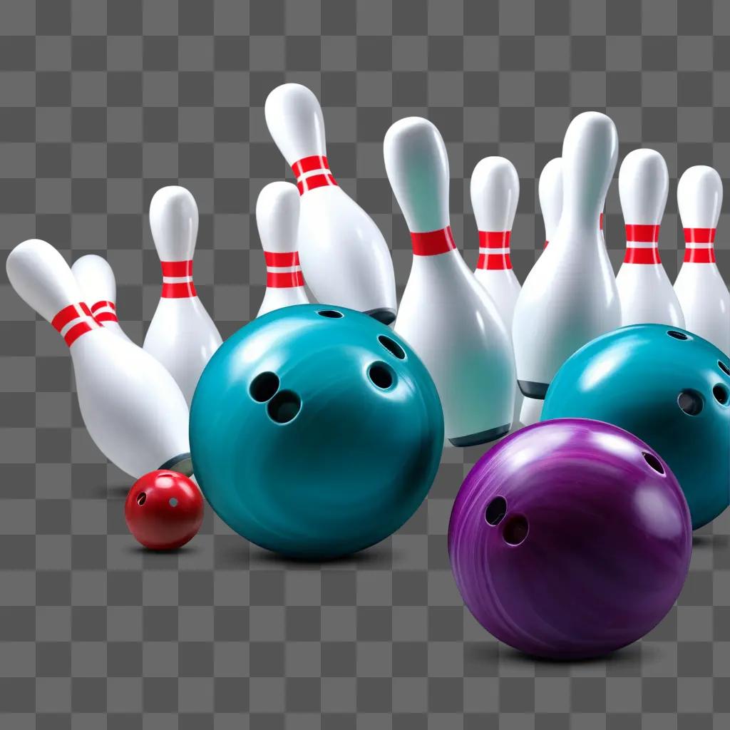 Bowling pins and ball on a gray background