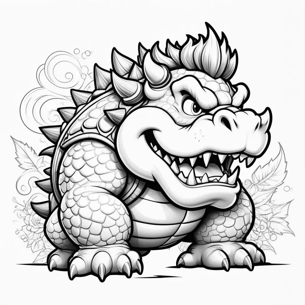 Bowser Coloring Page: Cartoon Dragon Coloring Page for Kids