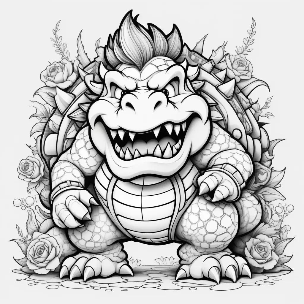 Bowser Coloring Page is a black and white illustration of the iconic Bowser from the Mario franchise