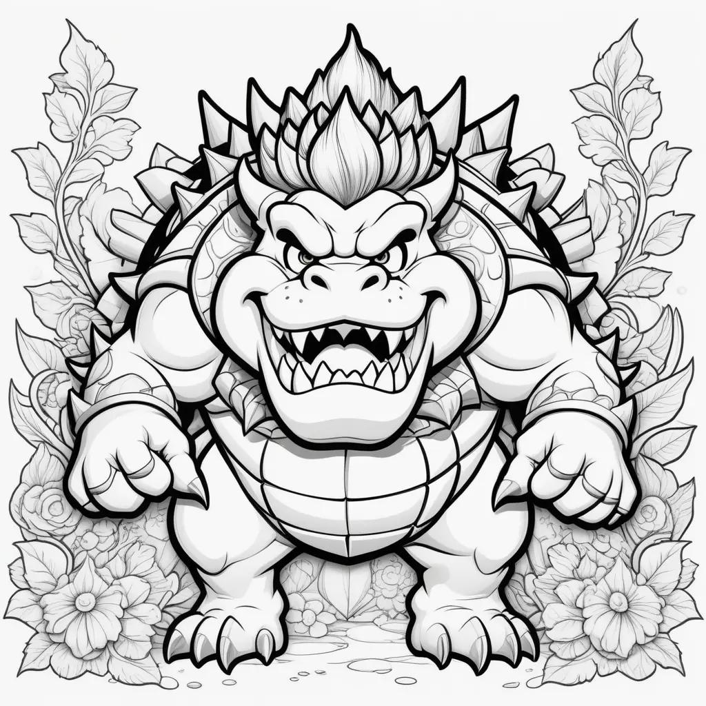 Bowser coloring page with a scary face and spikes