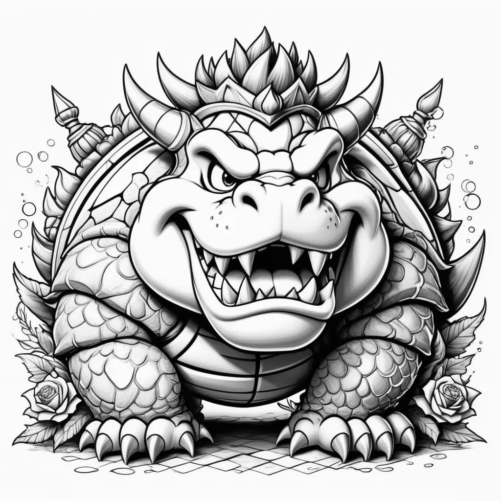 Bowser coloring page with cartoon style