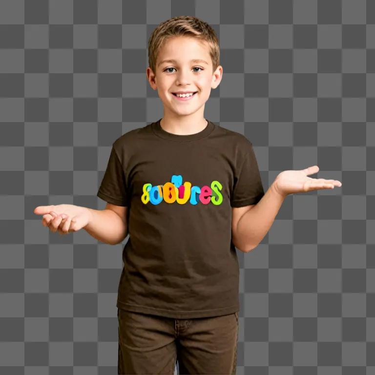 Boy with colorful shirt in black and white clipart