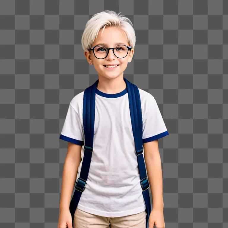 Boyish Clipart, smiling with glasses and backpack