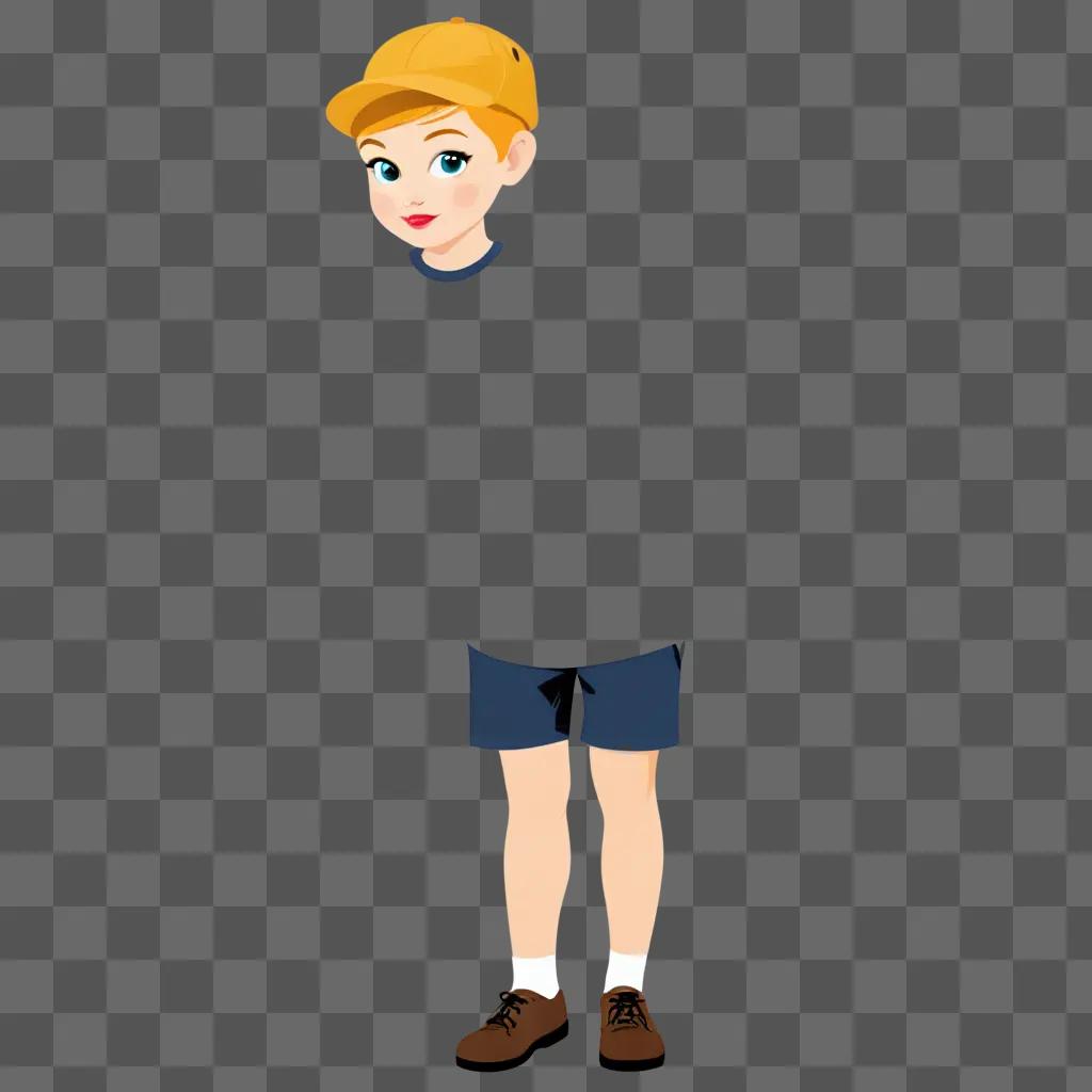 Boyish clipart girl wearing shorts and a hat