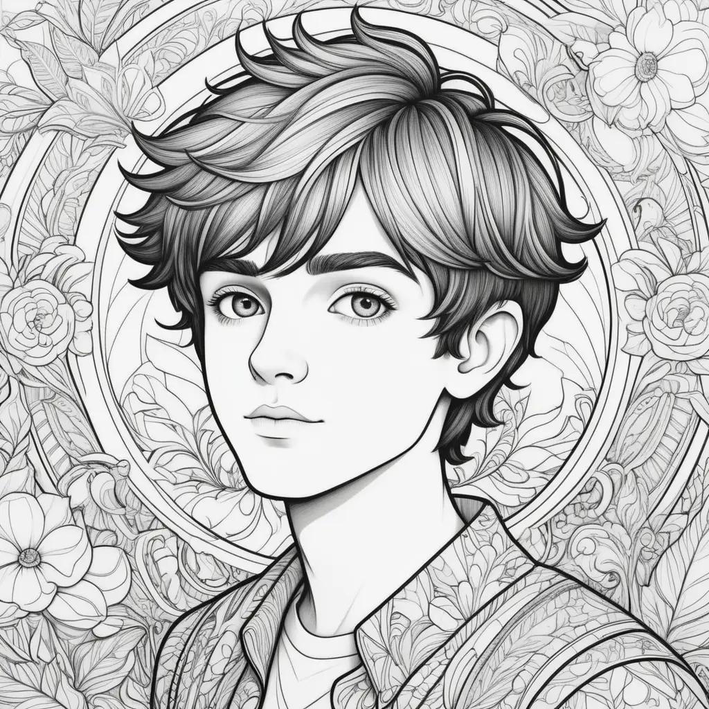 Boys Coloring Pages Show a Boy in a Flower Pattern