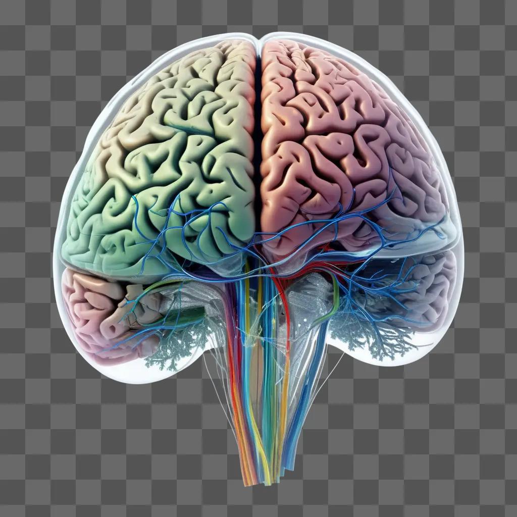 灰色の背景に透明な静脈を持つ脳