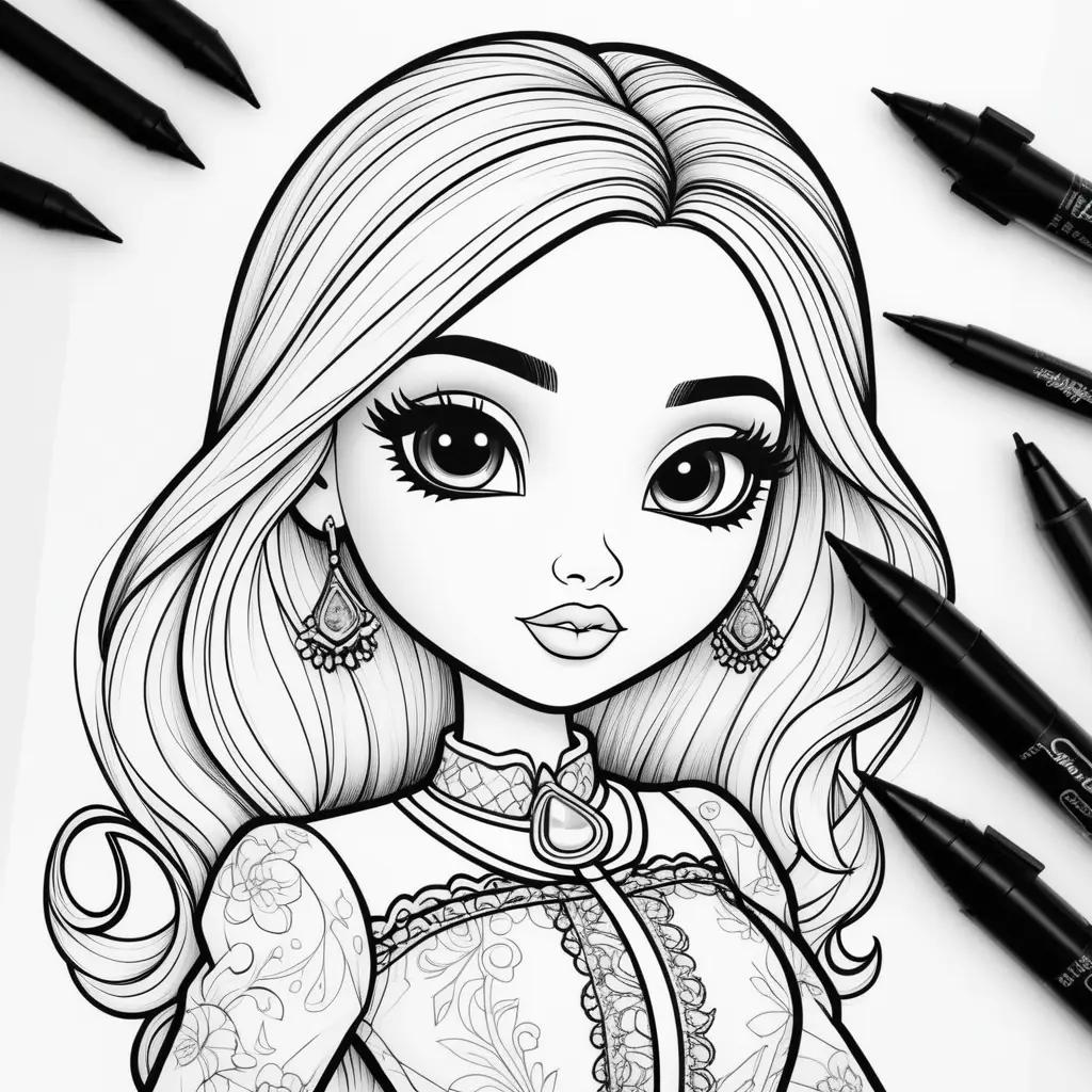 Bratz coloring page with a girl and earrings