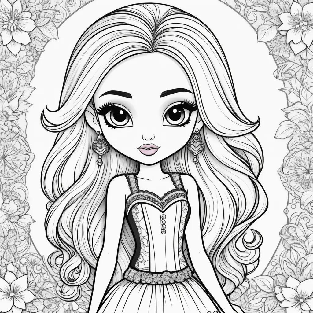 Bratz coloring pages for girls featuring a girl with long hair and earrings