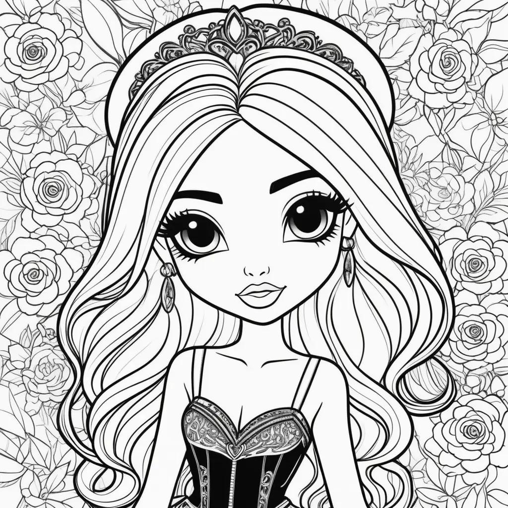 Bratz coloring pages with roses and a tiara