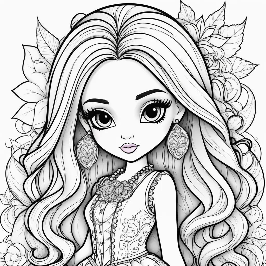 Bratz doll coloring pages featuring a girl with long hair