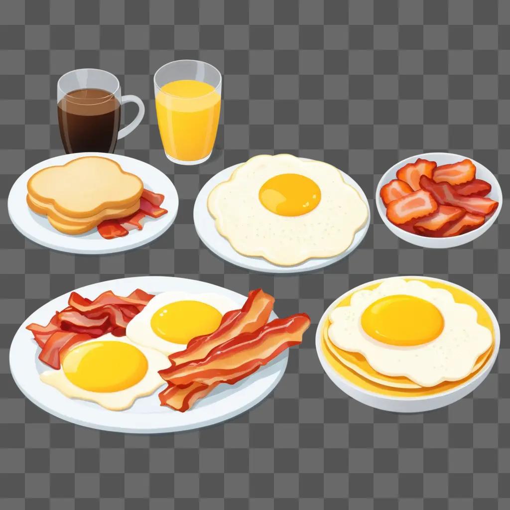 Breakfast clipart shows breakfast items and cups