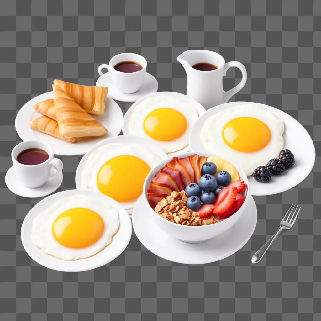 Breakfast plate with eggs, fruit, and coffee