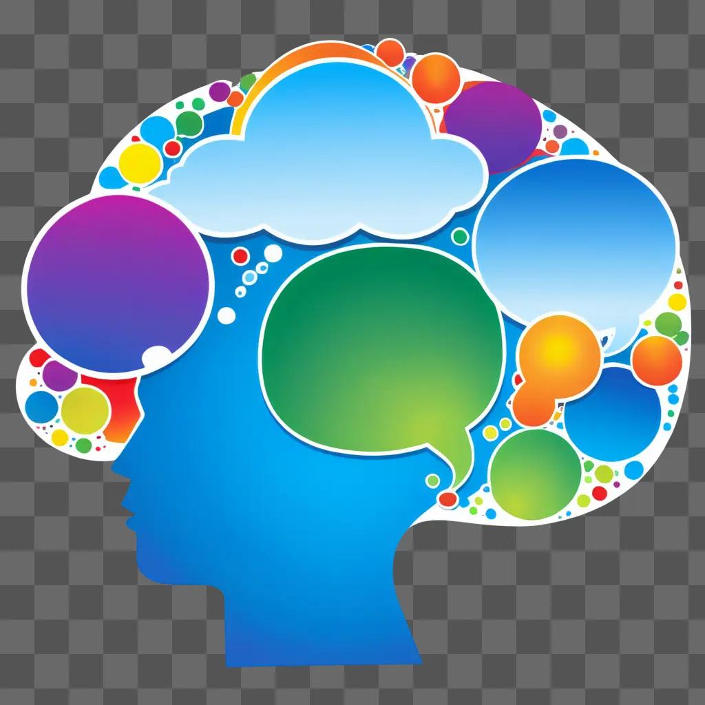 Bright, colorful brain with speech bubbles