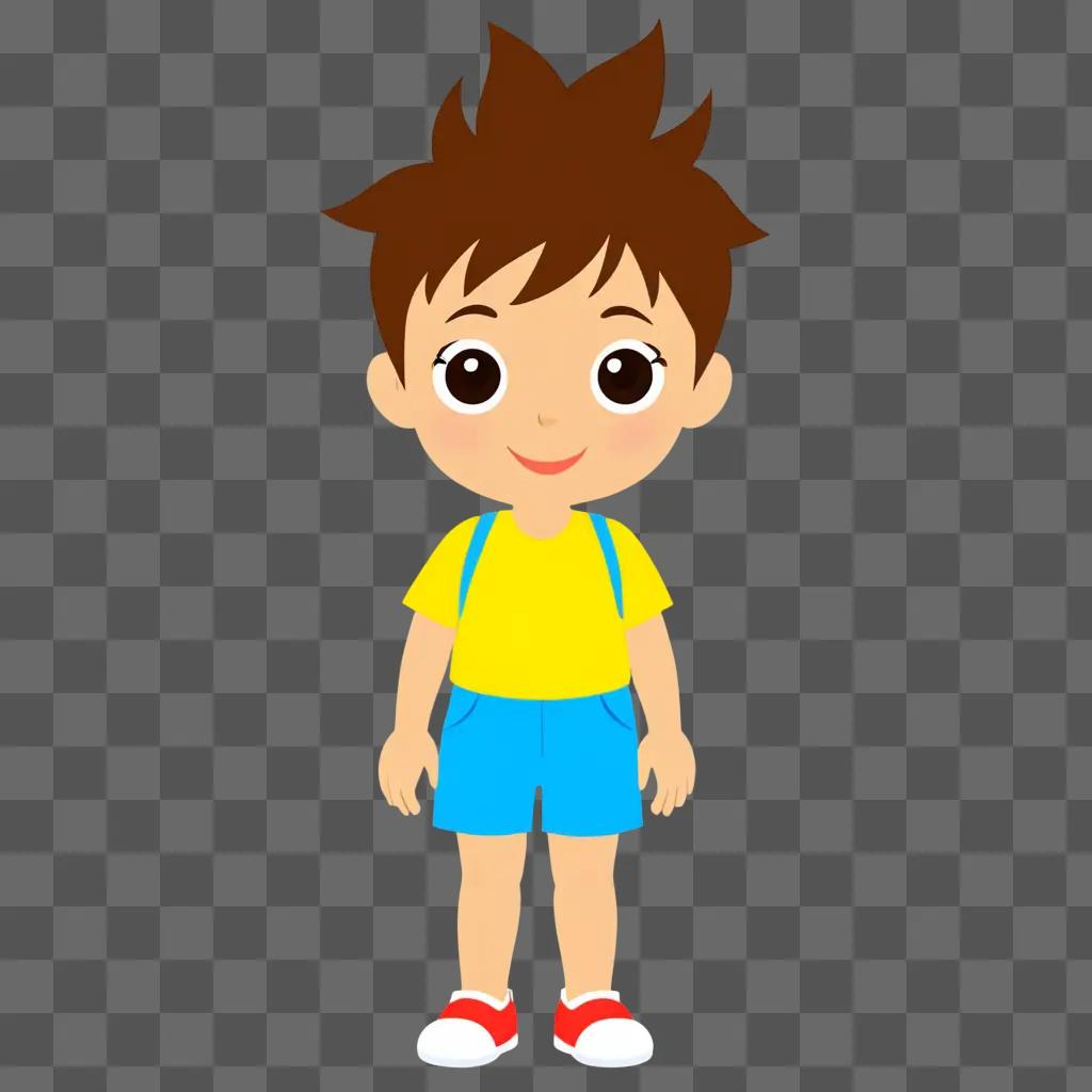 Bright cartoon child in yellow shirt and shorts