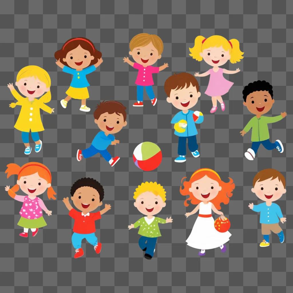 Bright childrens clipart on a beige background