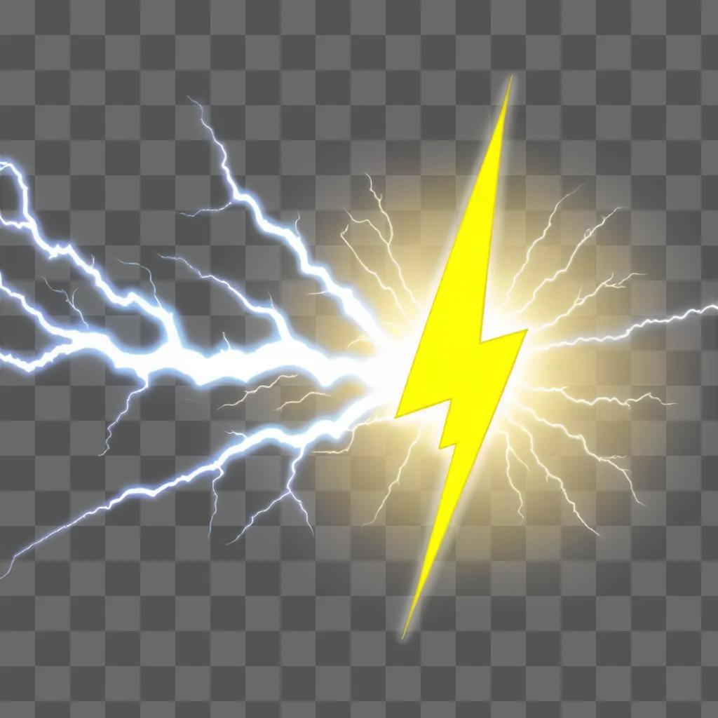 Bright yellow lightning bolt strikes in the sky