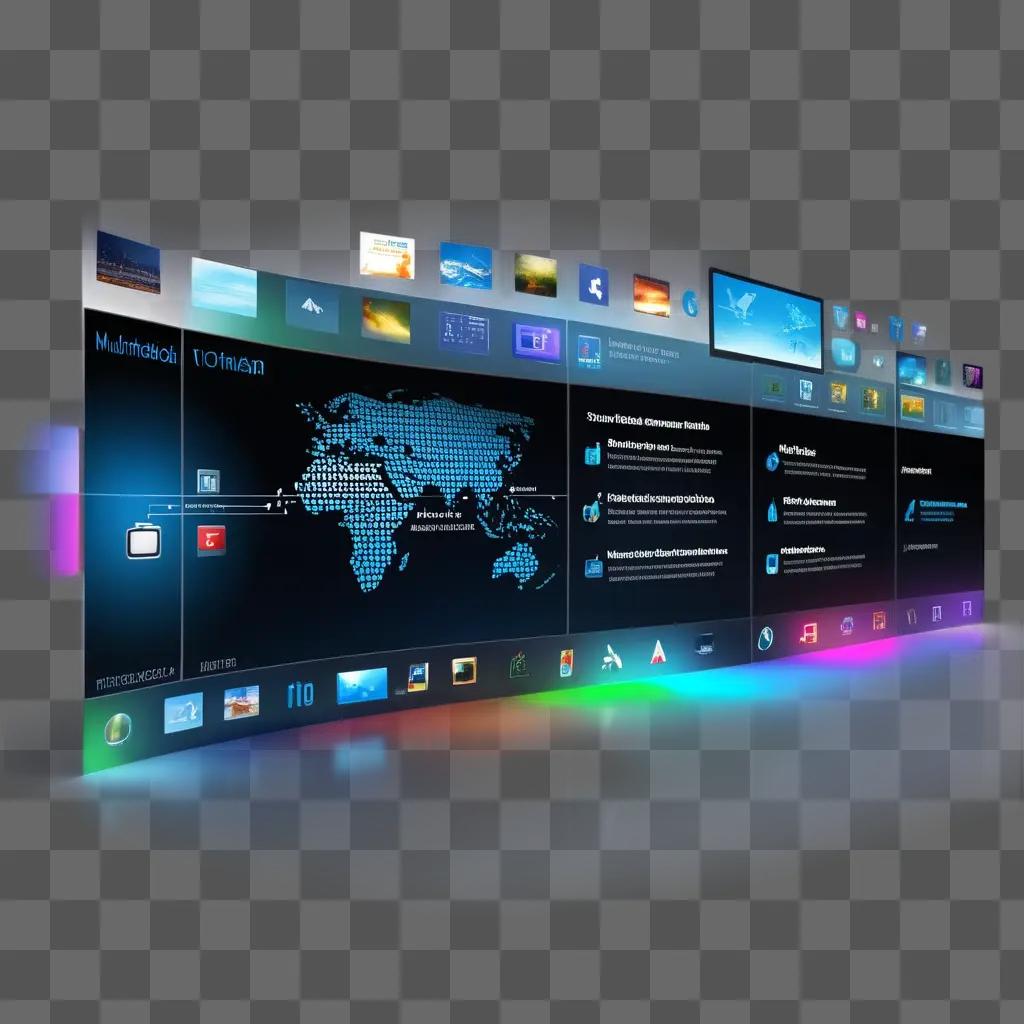 Brightly lit digital screen with colorful icons and text