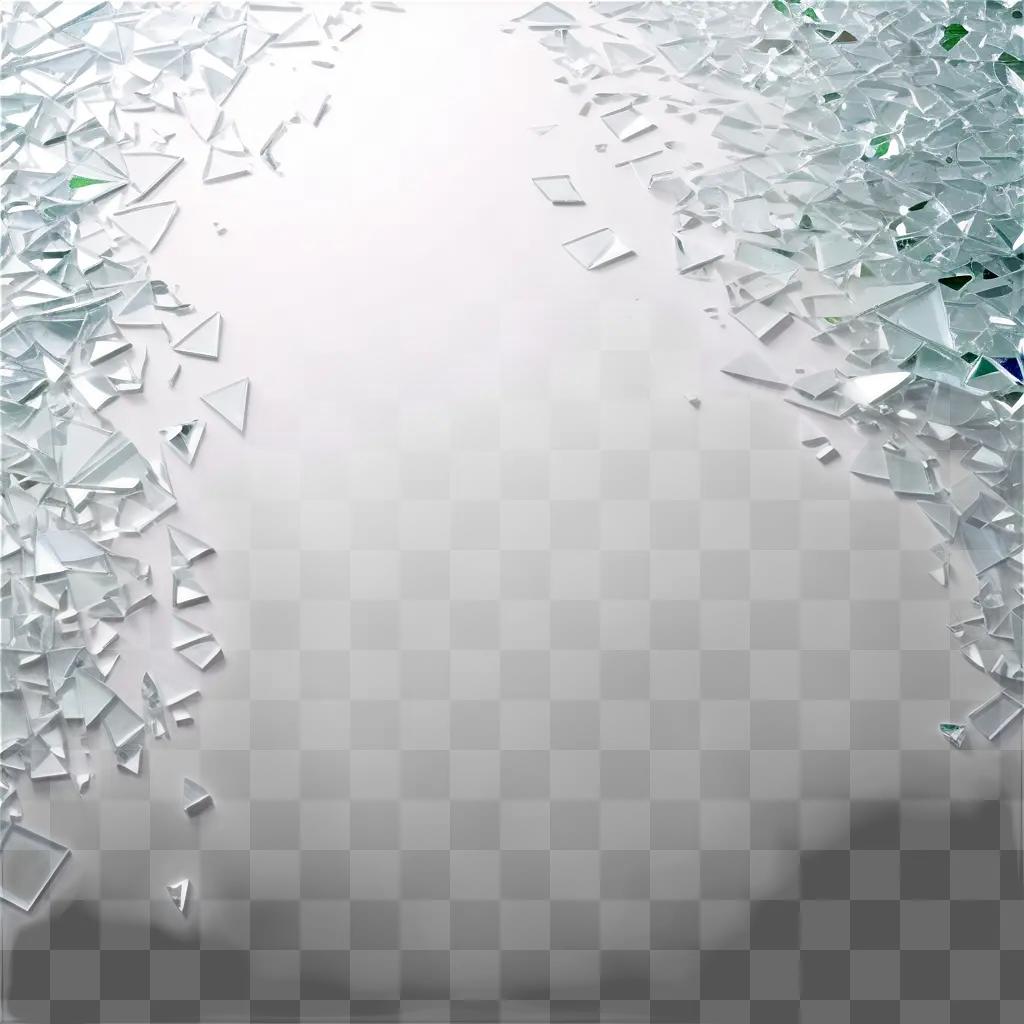 Broken glass shards scattered on a white background