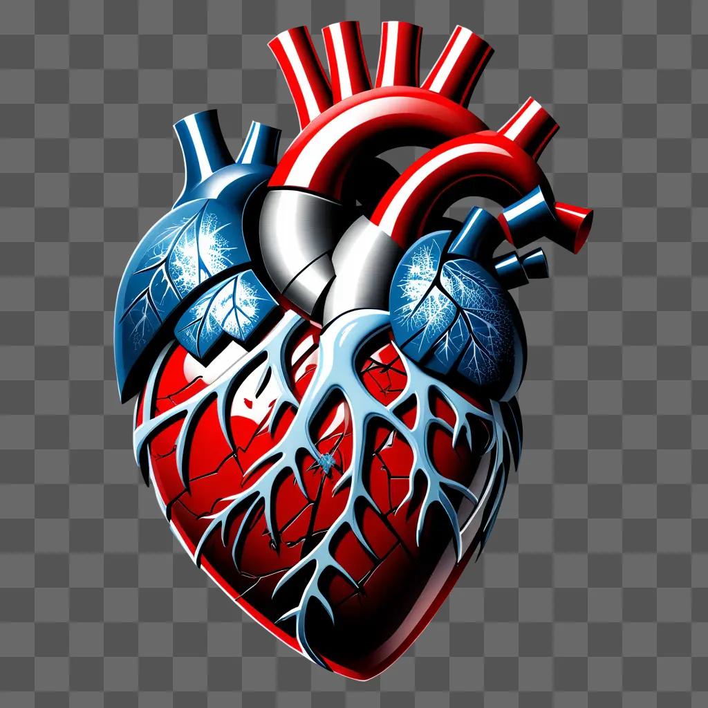 Broken heart design with red and blue colors